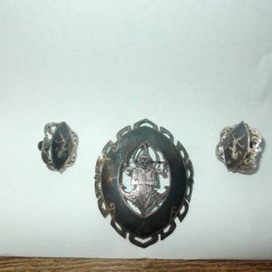 BEAUTIFUL VINTAGE SIAM  STERLING SILVER EARRINGS/BROOCH INTRICATE THAILAND